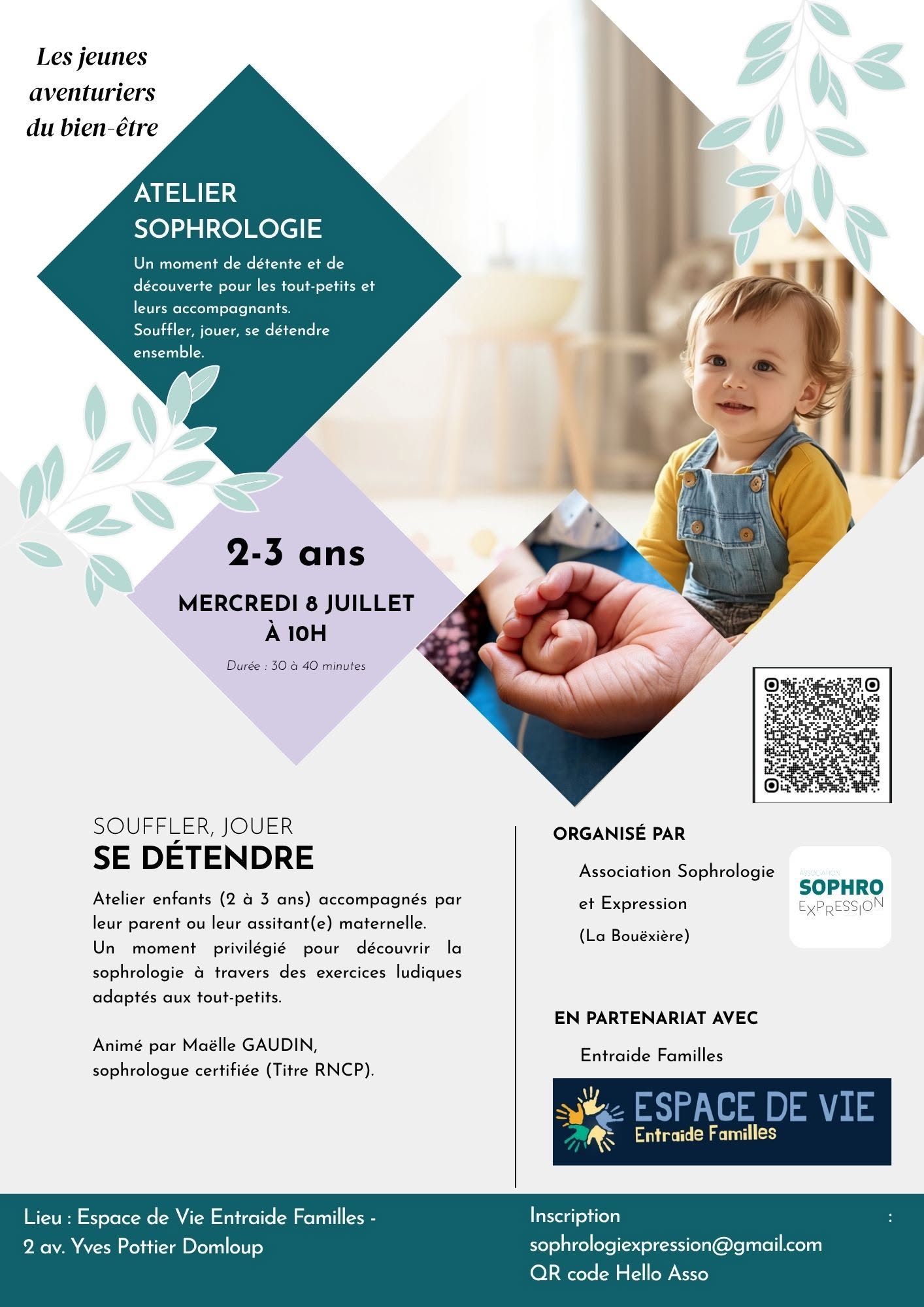 Atelier sophrologie parent ou ass mat & jeune enfant (2-3 ans) le 8 juillet