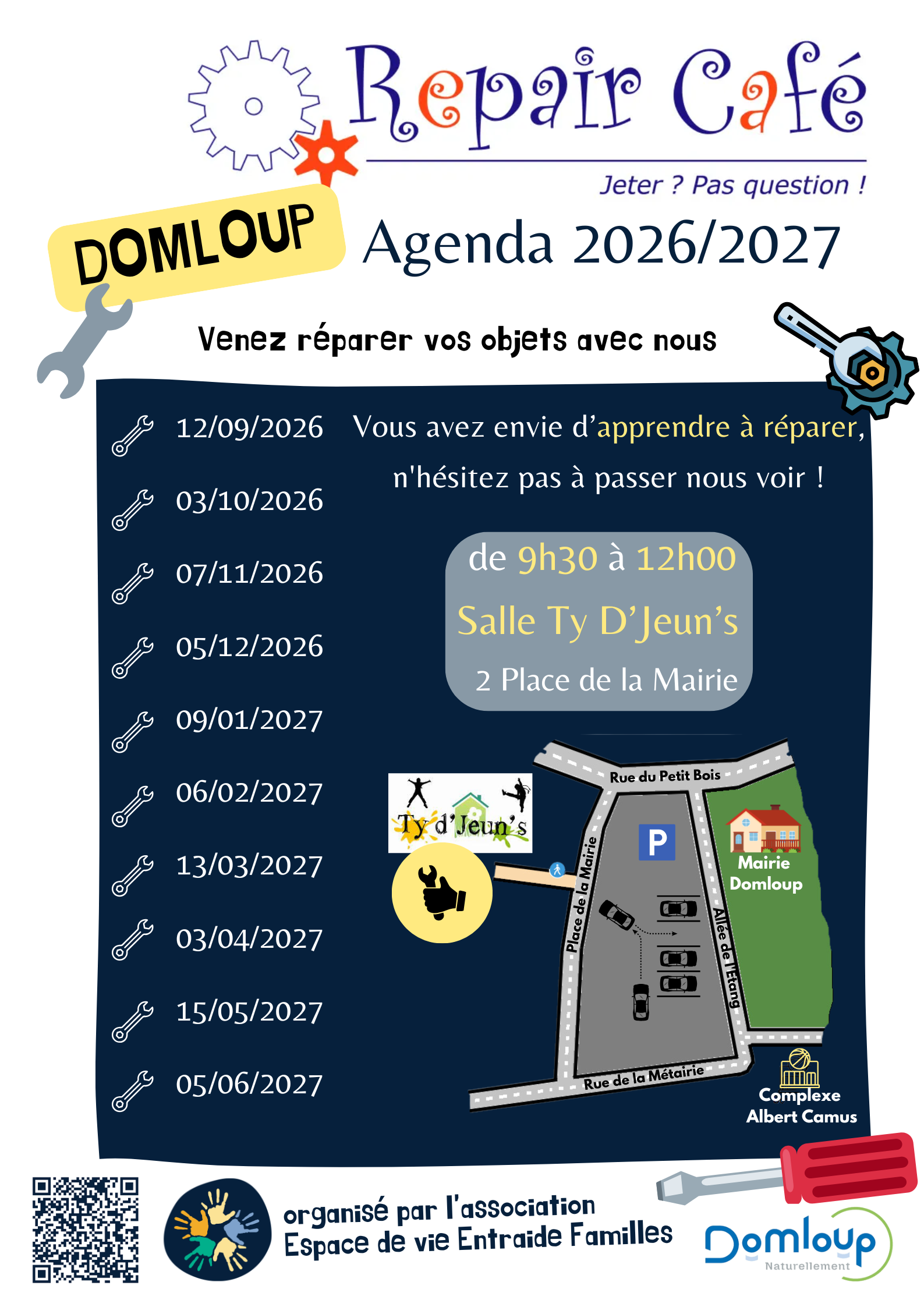 Dates des repair cafés de septembre 2026 à juin 2027
