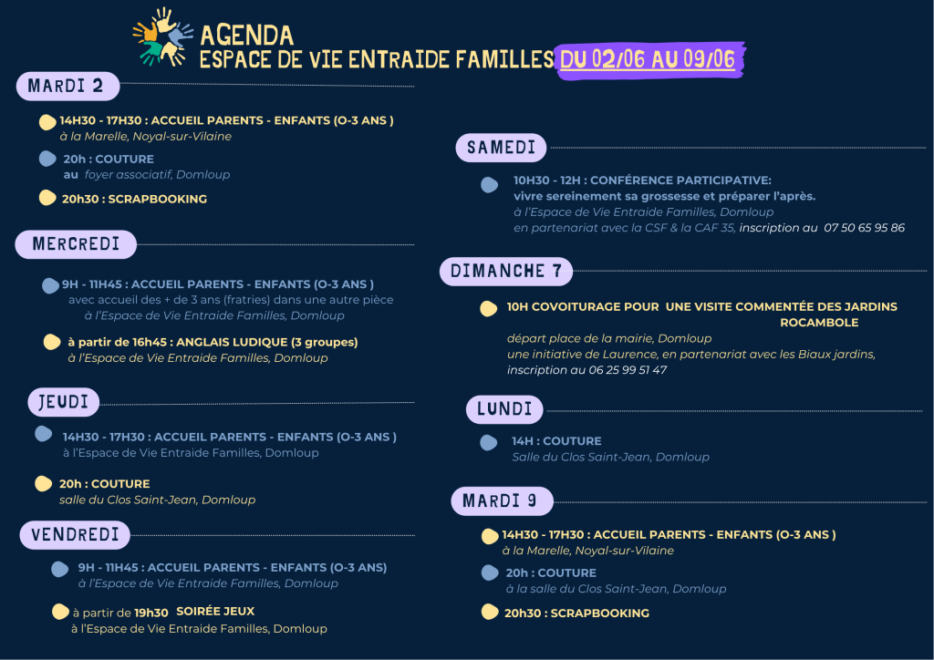 Agenda du 2 au 9 juin