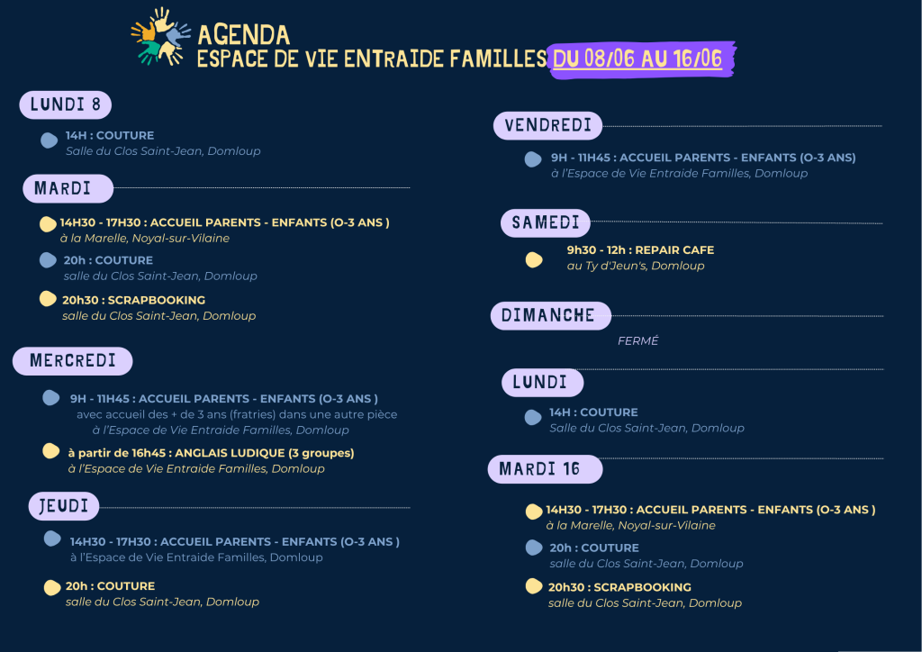 Agenda du 8 au 16 juin