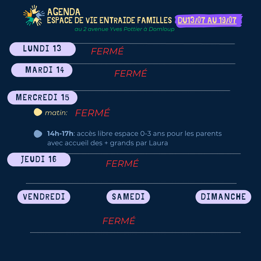 Agenda du 13 au 19 juillet