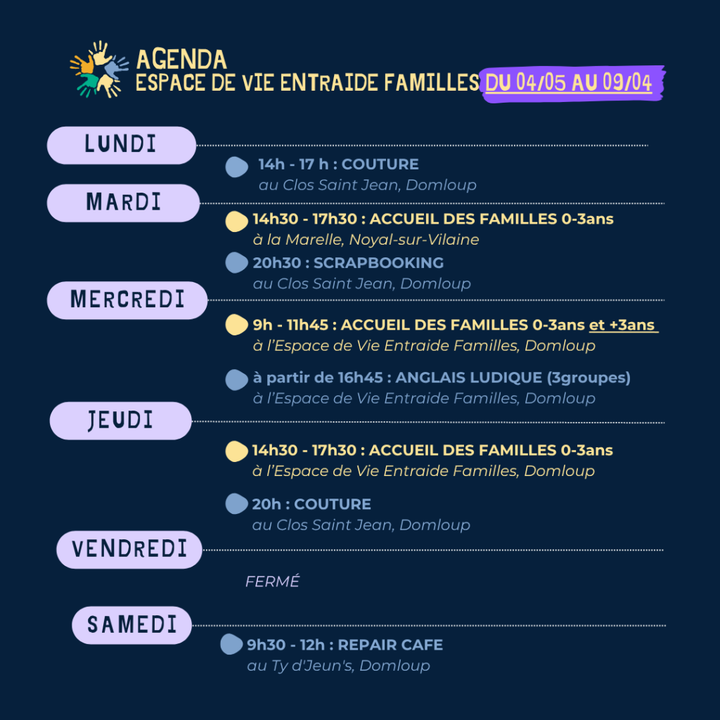 Agenda de la semaine du 4 au 10 mai