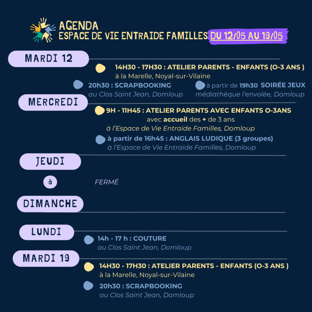 Agenda de la semaine du 12 au 19 mai