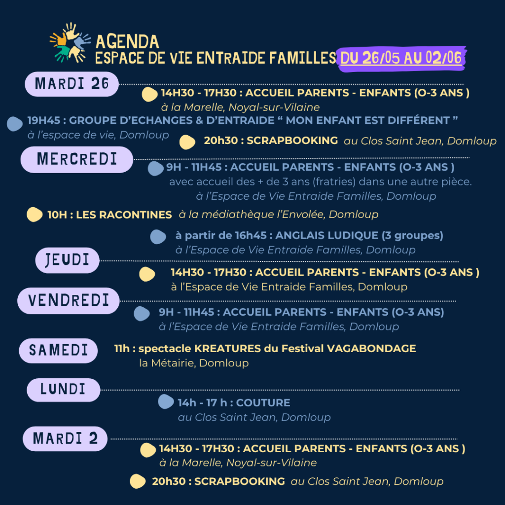 Agenda du 26 mai au 2 juin