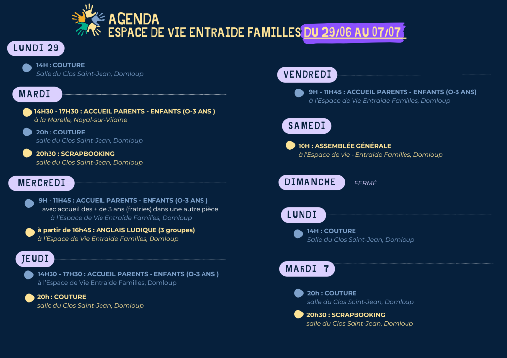 Agenda du 29 juin au 7 juillet