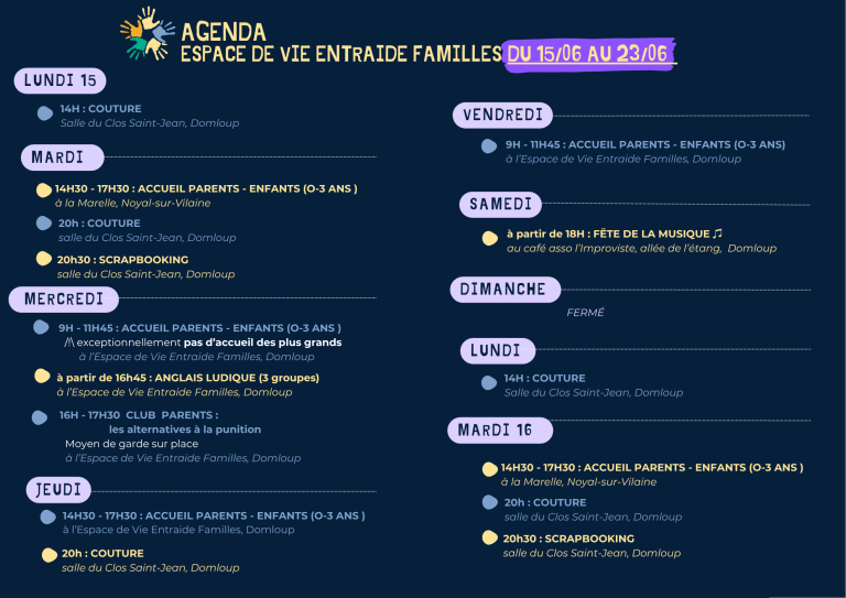 Agenda du 15 au 23 juin
