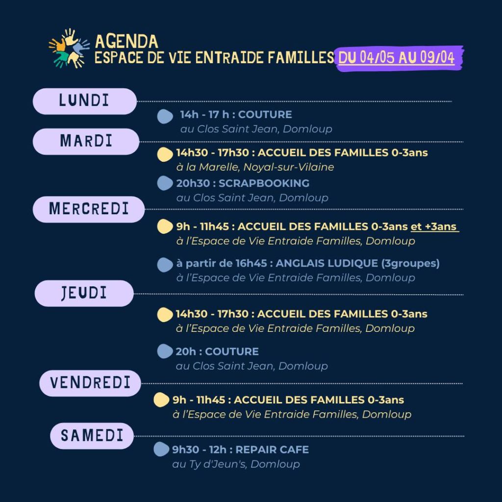 Agenda de la semaine du 4 au 10 mai