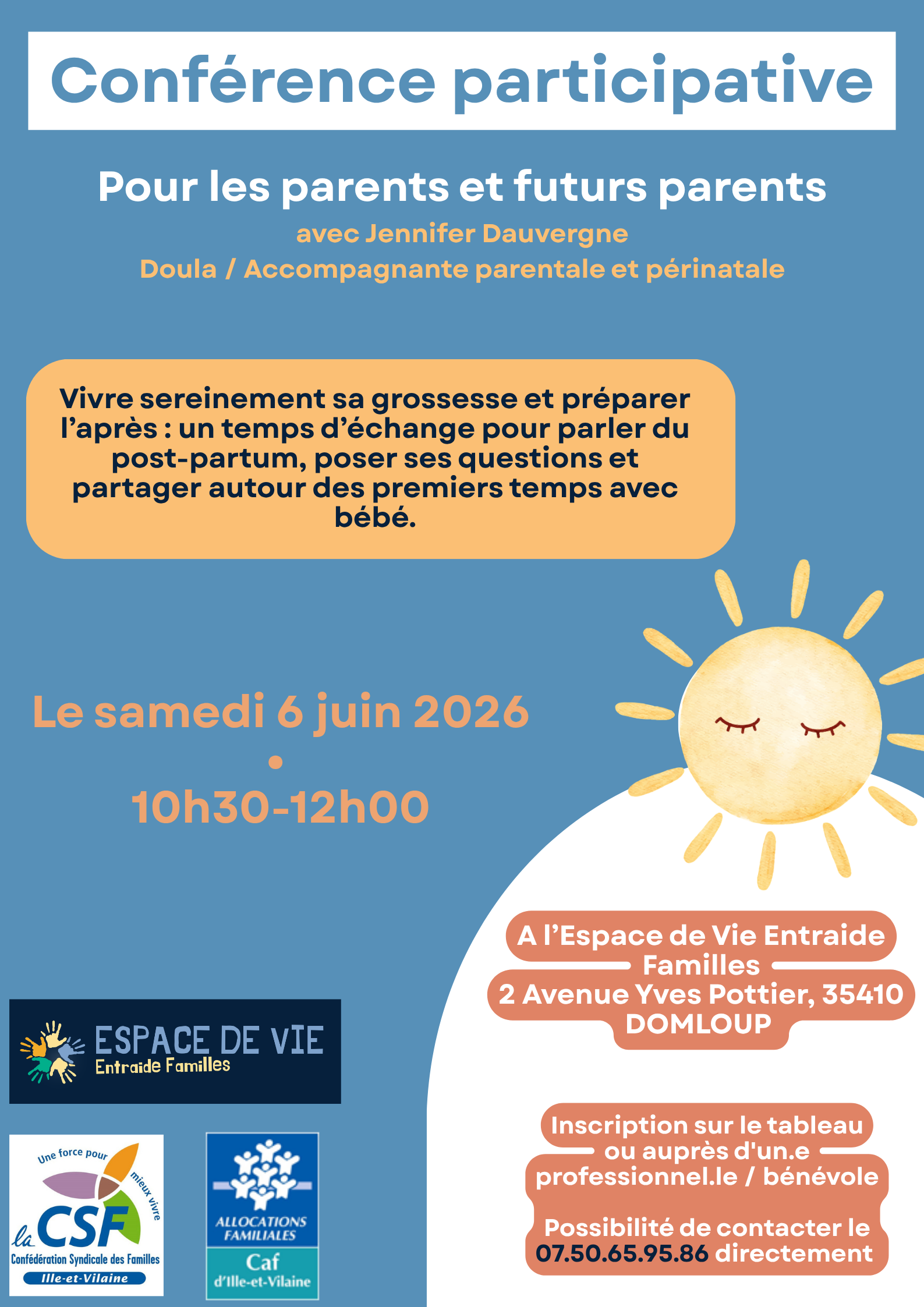 conférence participative samedi 6 juin « vivre sereinement sa grossesse & préparer l&rsquo;après »