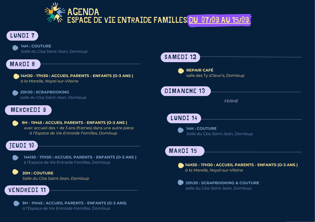 Agenda du 7 au 15 septembre