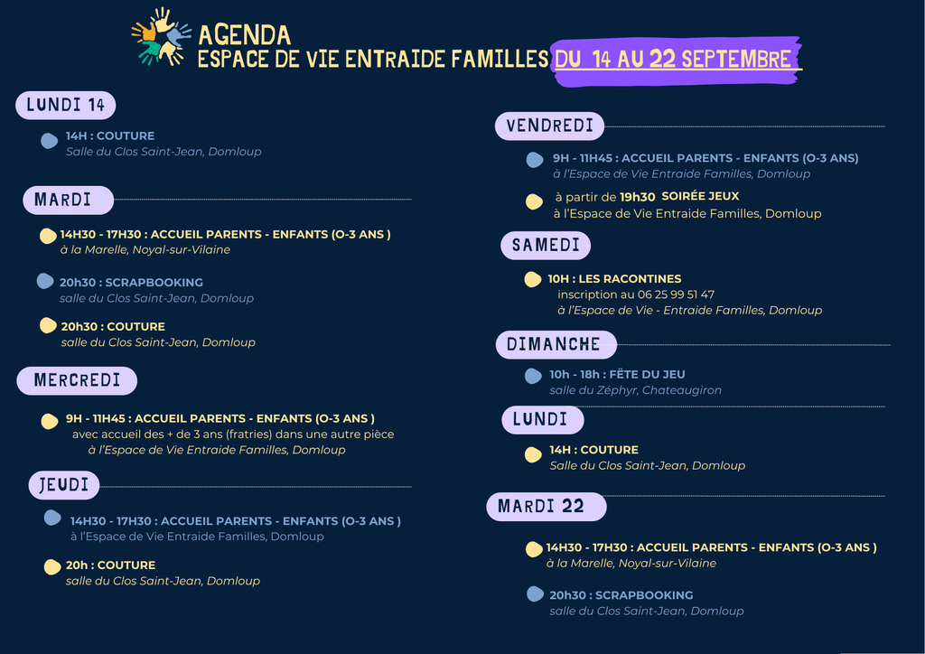 Agenda du 14 au 22 septembre
